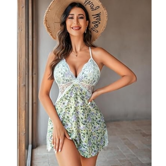 Nightie Lingerie Lace Chemise Sleepwear Babydoll Teddy Nighty Leaf Flower - Picture 6 of 7